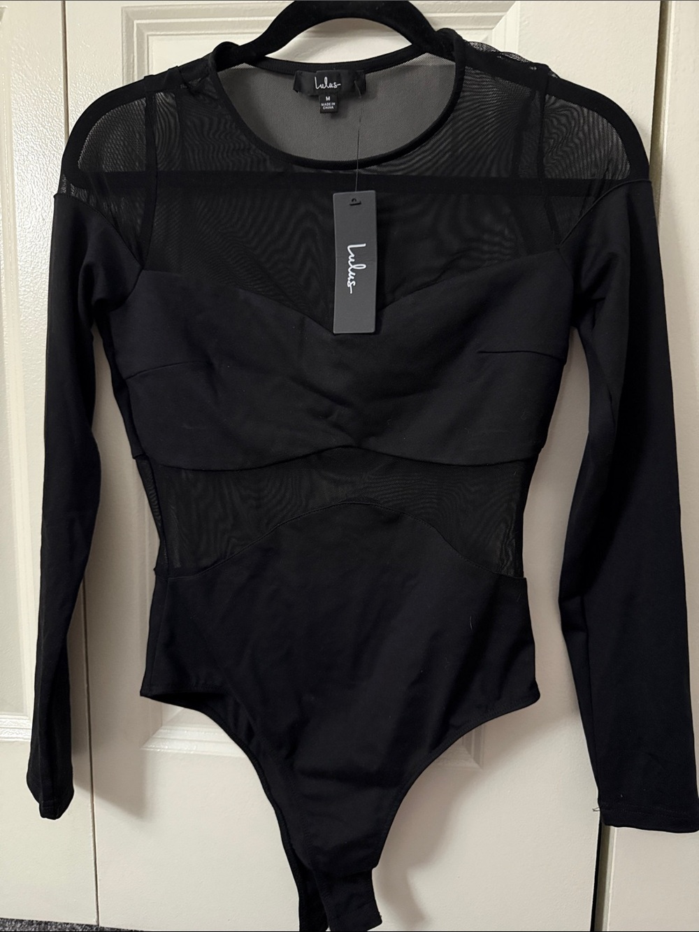 Lulu's Black Long Sleeve Mesh Bodysuit